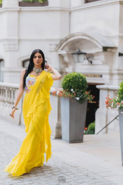 Ciana Yellow Stitched Sari - Image 4